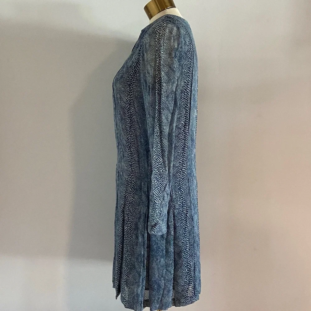 Tory Burch Snake Print 100% Silk Georgette Dress Blue Lined Pleated Size 6